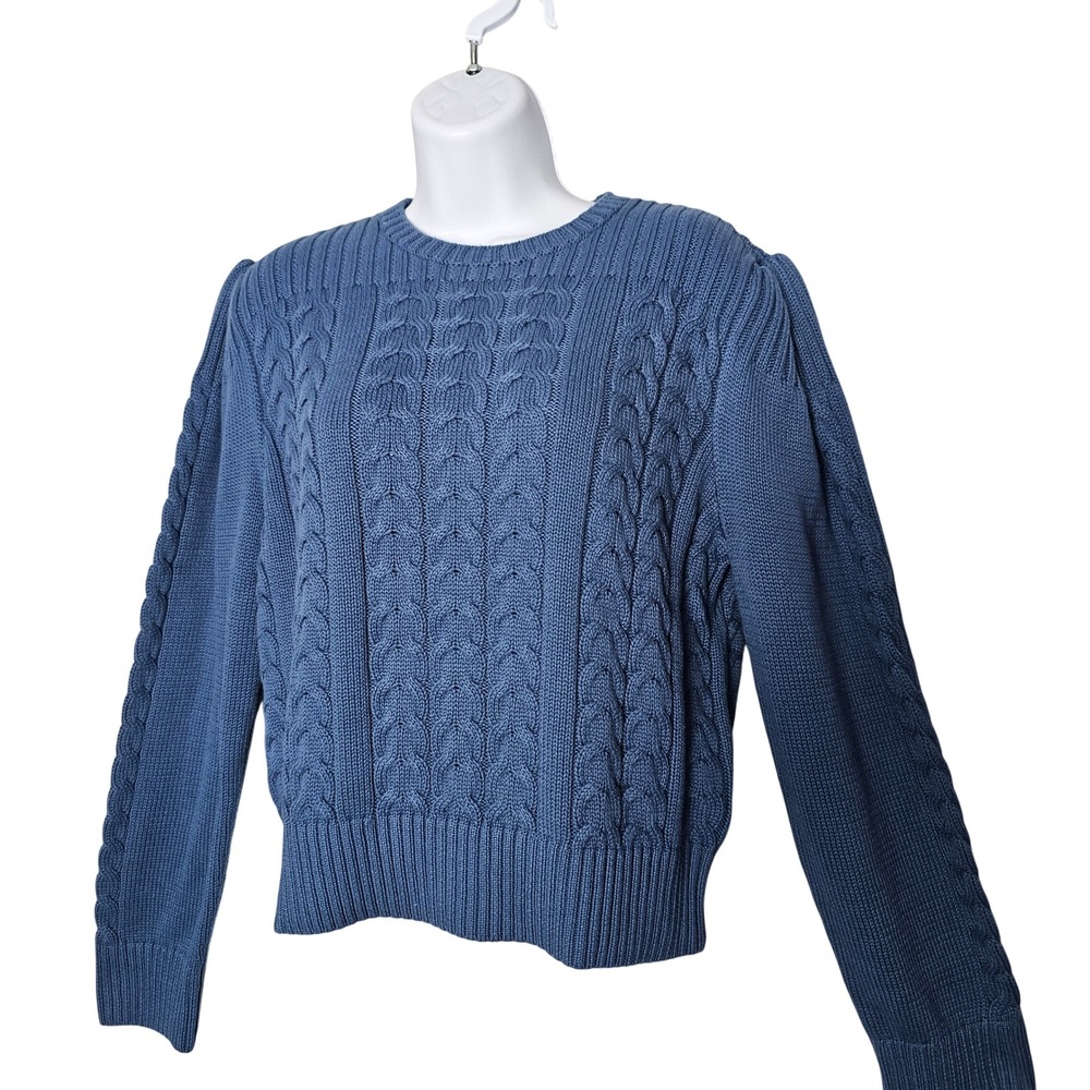 Lauren Ralph Lauren NEW Cable Knit Puff Sleeve Sweater XL Blue Classic Preppy
